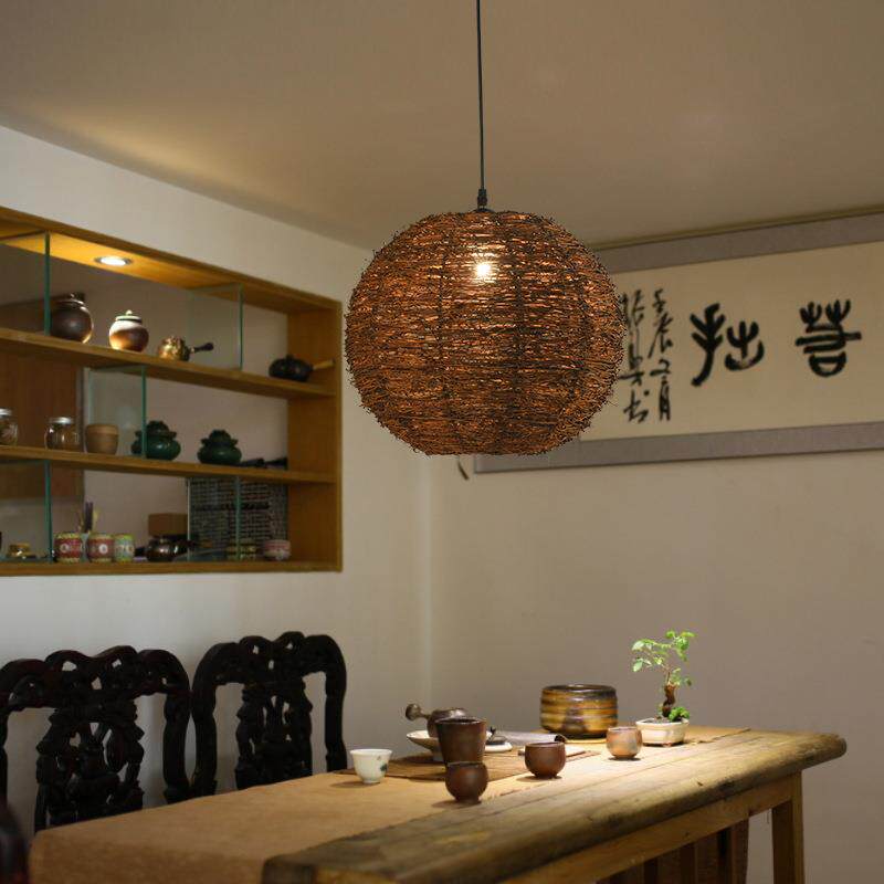 藤编灯藤艺吊灯藤条编织日式民宿茶室禅意灯中式创意复古个性灯具