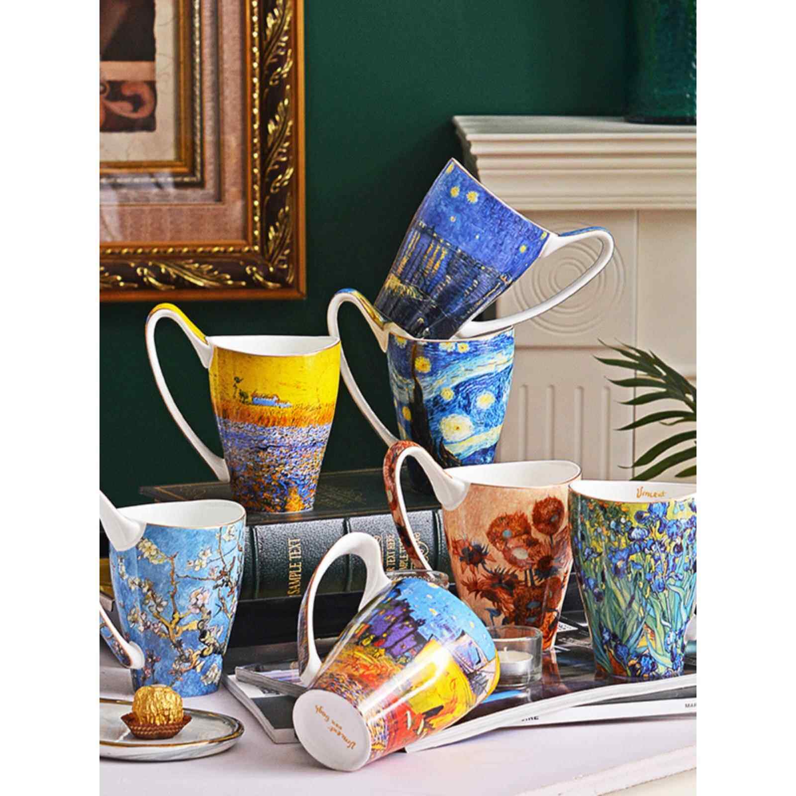 杯子星空马克杯向日葵咖啡杯大容量复古骨瓷杯欧式van gogh