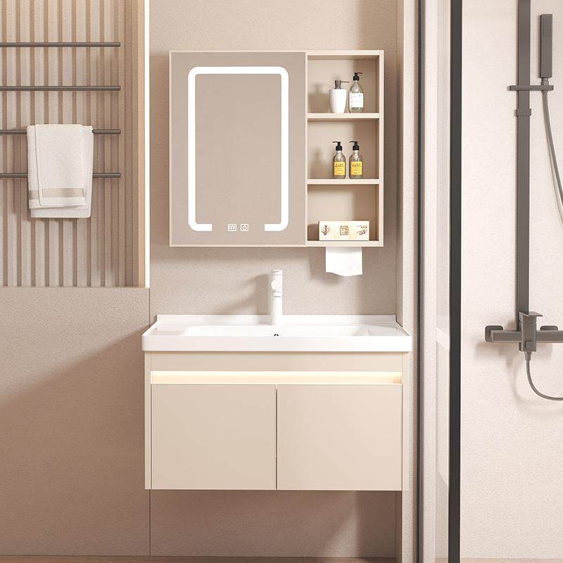 加厚蜂窝铝合金浴室柜组合奶油风陶瓷一体盆小户型卫生间洗手台盆