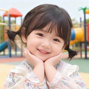 Children's wig, women's bangs, short hair, double bun