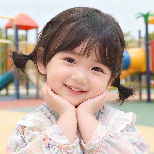 Children's wig, women's bangs, short hair, double bun