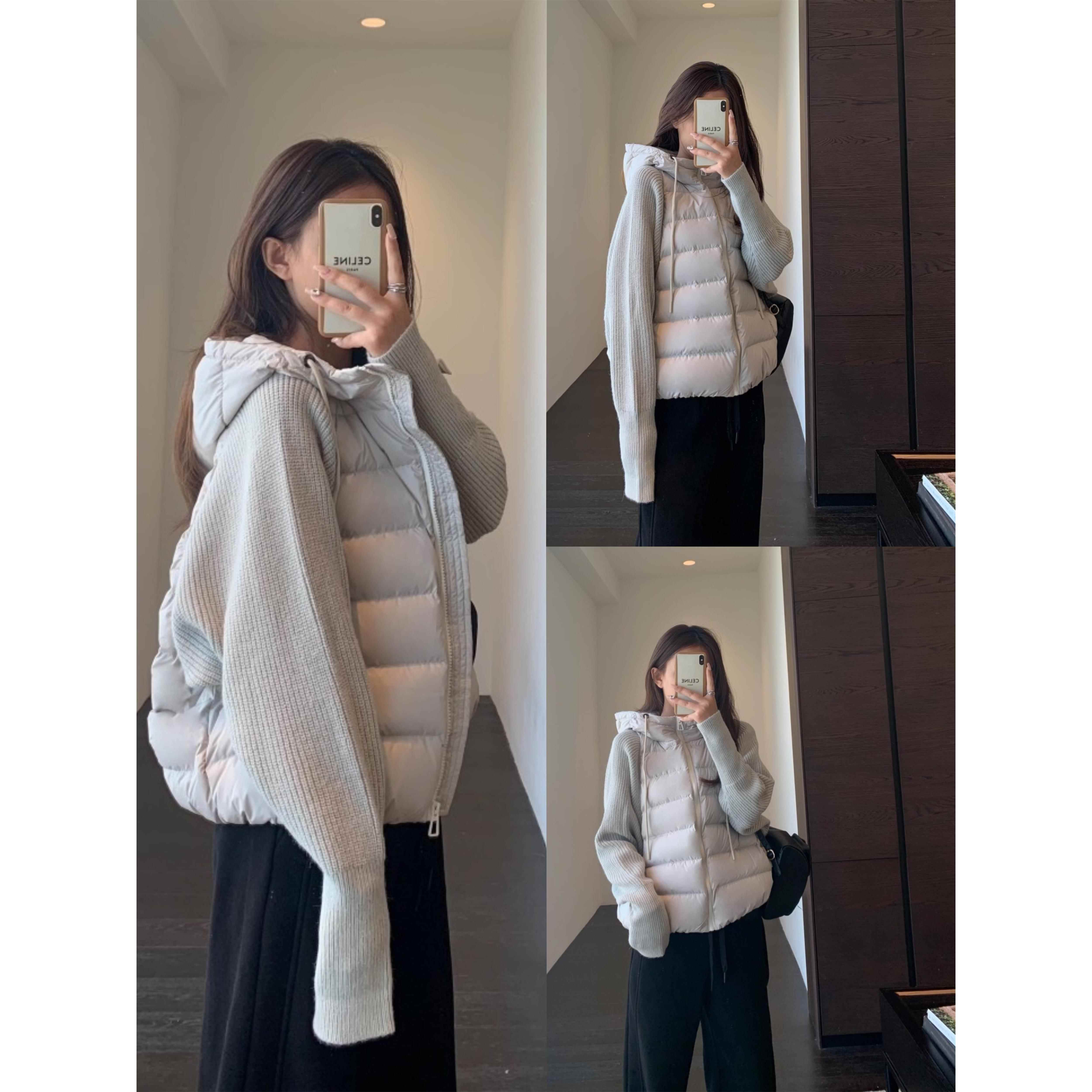 轻薄针织拼接棉服女短款2025冬季新款假两件棉衣韩版宽松冬装外套