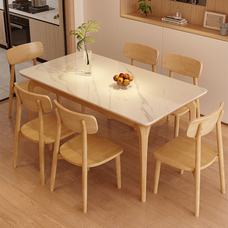 全实木岩板餐桌现代简约家用桌椅轻奢黑白色1.6/1.8米长方形餐桌