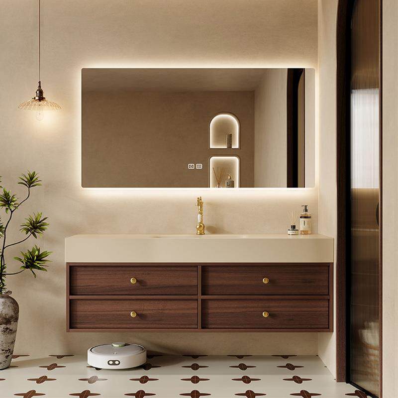 中古风岩板热弯无缝一体盆浴室柜组合卫生间洗脸台洗漱台盆柜