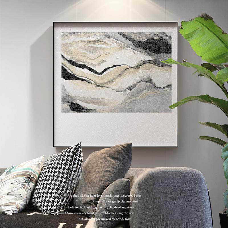 墨海听澜 现代轻奢抽象样板间客厅装饰画黑白灰高档酒店餐厅挂画