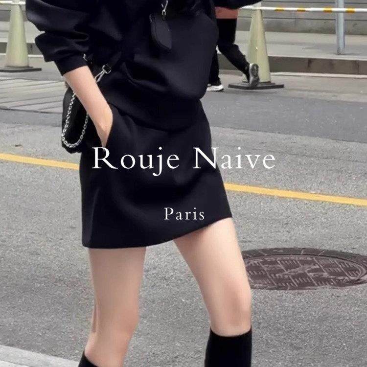 Rouje Naive黑色西装短裙女春夏新款高腰显瘦口袋气质百搭半身裙