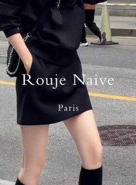 Rouje Naive黑色西装短裙女春夏新款高腰显瘦口袋气质百搭半身裙