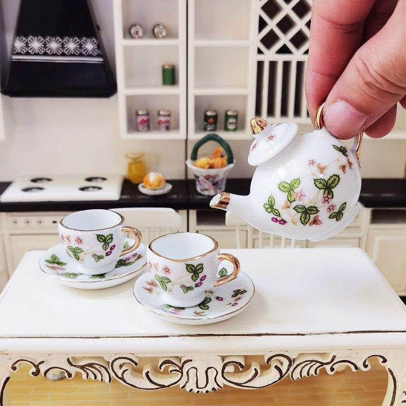 迷你陶瓷茶具 食玩过家家玩具娃娃屋配件 可出水