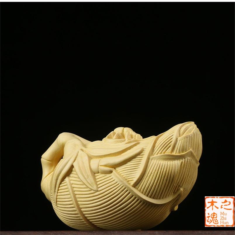 小黄叶杨木雕刻随身盘手把件家文玩知足常乐茶壶艺摆IYA件居工品