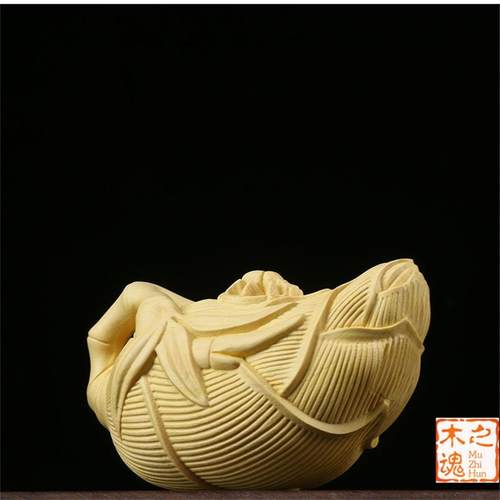 小叶黄杨木刻随身雕盘艺手玩把件文知足常乐茶壶摆件家居IWX工品