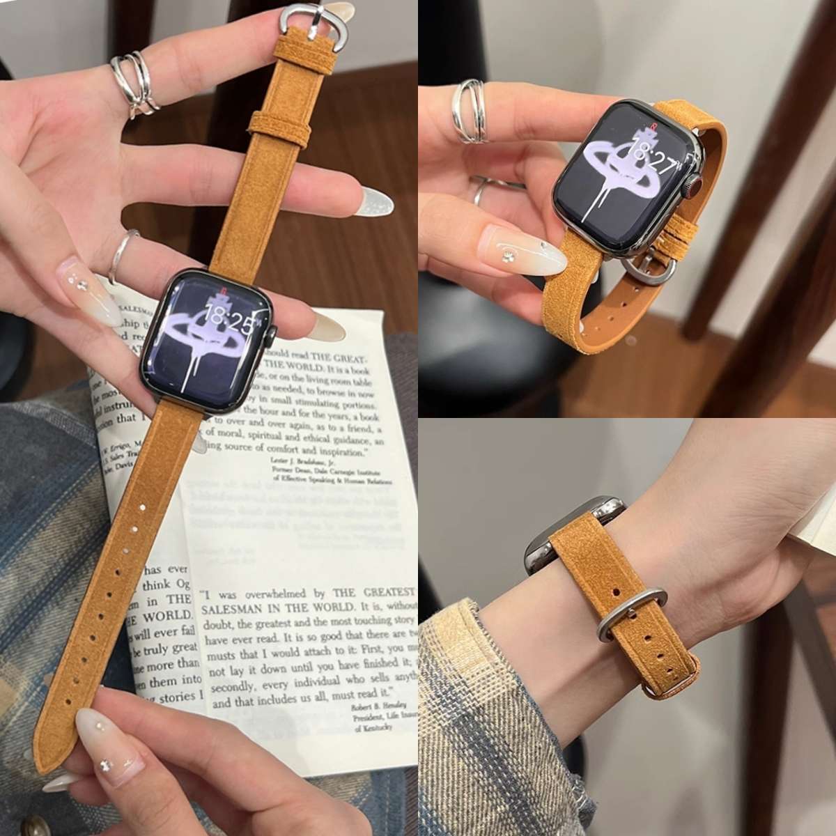 iwatch9小蛮腰细翻绒毛表带适用于applewatch876苹果手表se2简约