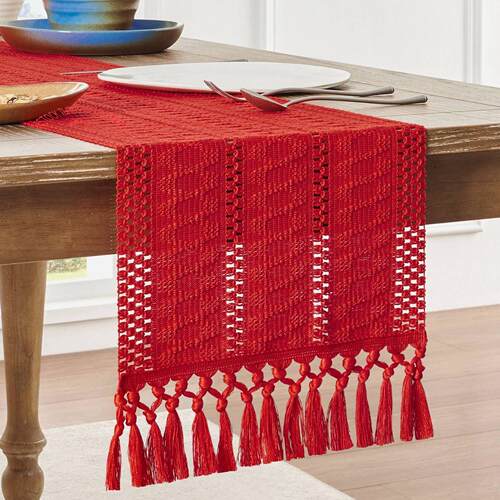 Style Boho Table Runner Woven Home Decor棉麻桌旗圣诞流苏桌面