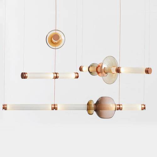 长条彩色玻璃餐厅吊灯设计师北欧软装样板房展厅工作室吧台装饰灯