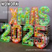 大字母立体数字金属框架霓虹灯气球框生日派对场景布置装 饰品造型