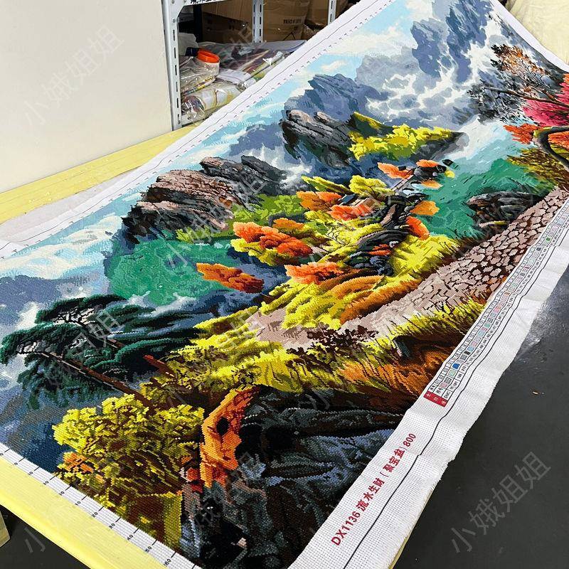 聚宝盆十字绣成品不带框纯手工已绣好2025新款客厅高端风景山水画