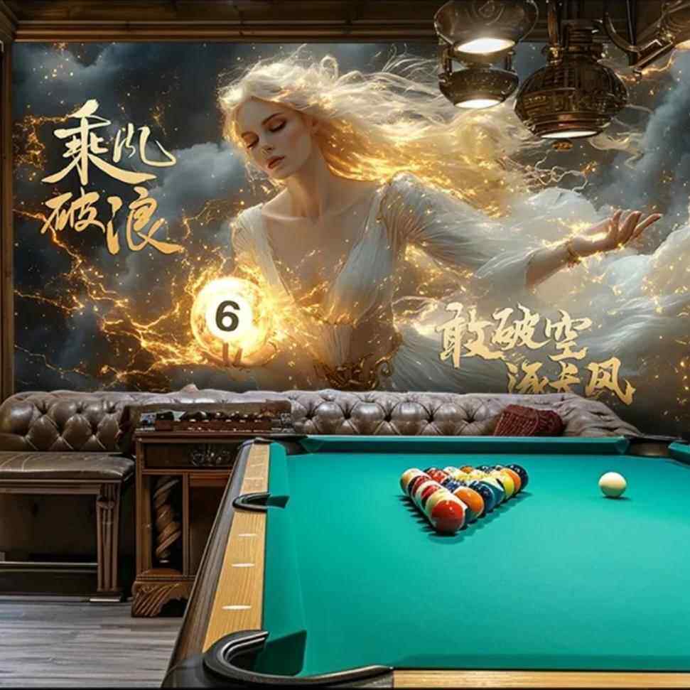 台球厅装饰机甲机器人动漫太空人科技美女台球俱乐部背景墙壁画