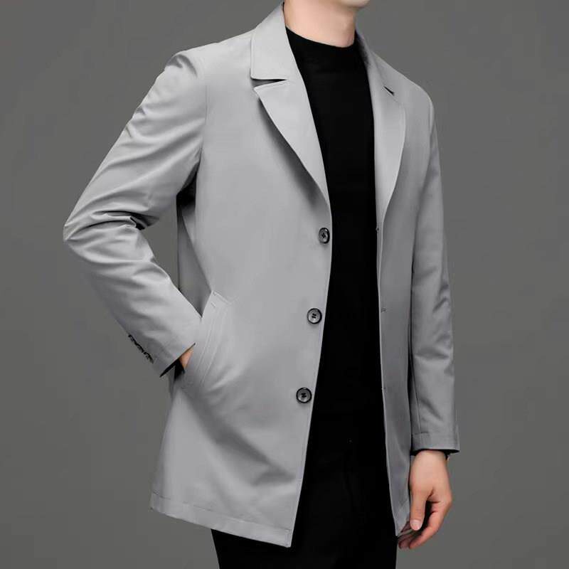 春季新款风衣男中长款商务休闲西装领薄款外套春秋男装高端款上衣