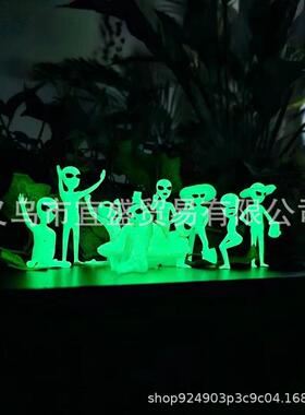 跨境幽灵套装摆件外星人设计家居庭院微景观装修树脂夜光摆件花园
