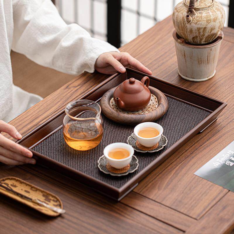 竹木藤编托盘茶盘家用高档复古客厅茶台点心水果果盘茶几收纳盆