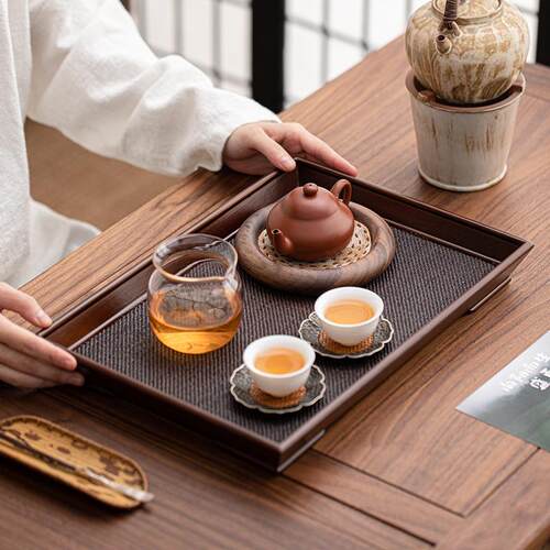 竹木藤编托盘茶盘家用高档复古客厅茶台点心水果果盘茶几收纳盆