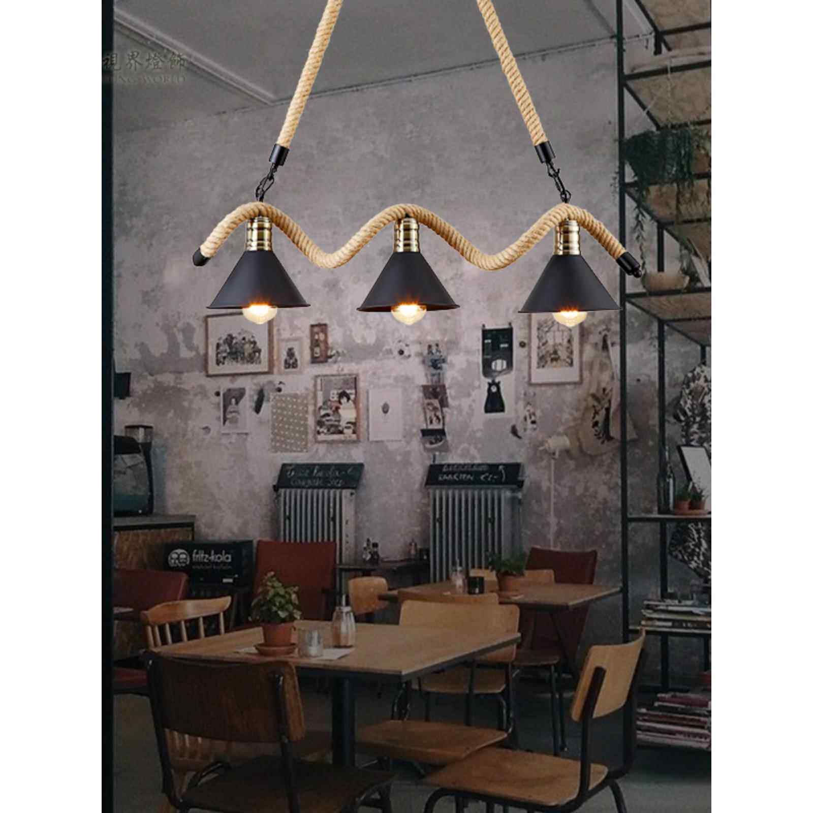 工业风复古麻绳吊灯创意个性酒吧餐厅咖啡店吧台长款铁艺水管灯具