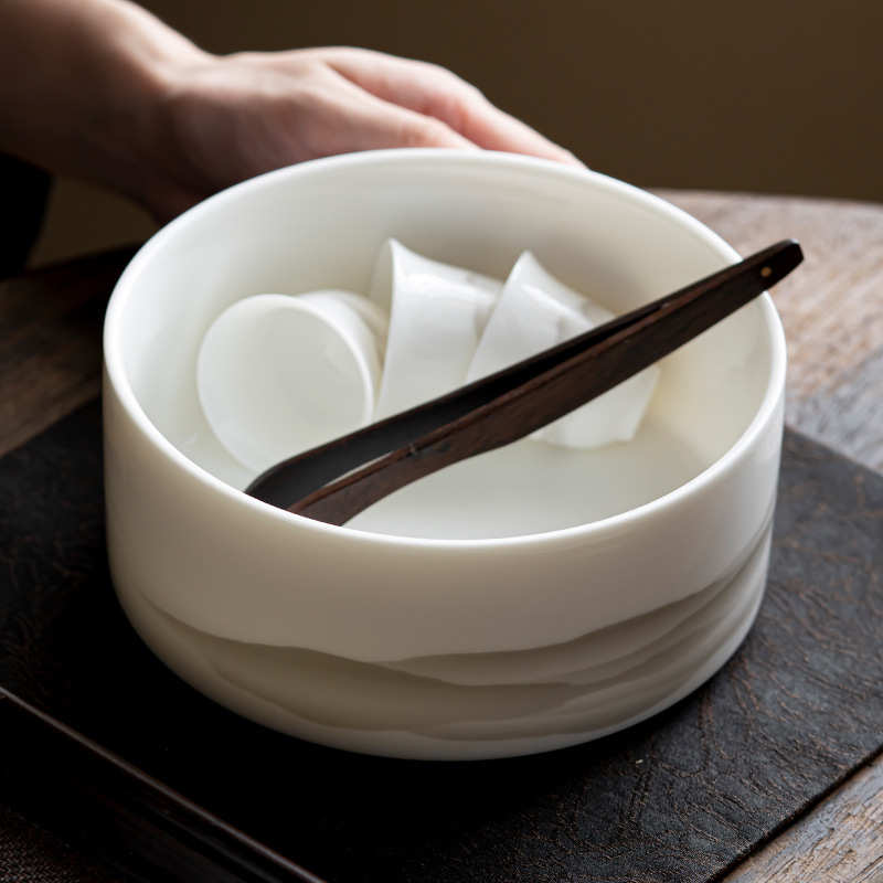 羊脂玉白瓷茶洗大容量高档茶渣缸家用陶瓷功夫茶具茶道配件水盂