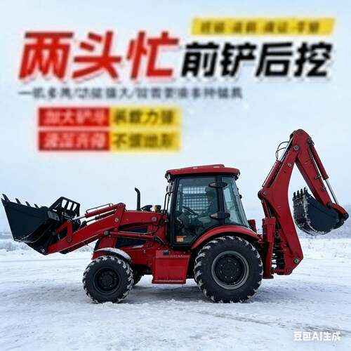 跨境工程农用四驱液压两头忙铲挖一体机前铲后挖挖掘装载两用