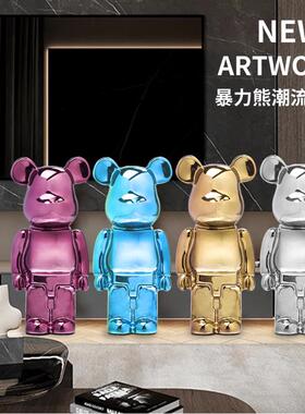 网红潮玩公仔暴力熊小号摆件高级感轻奢风客厅桌面玄关酒柜装饰品