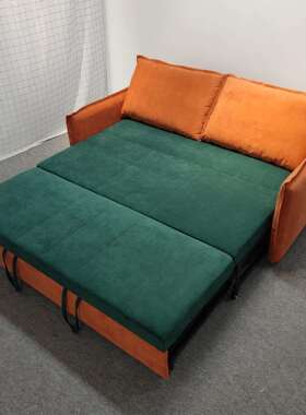 北欧橙色科技布沙发两用可折叠客厅休闲双人位撞色大靠包沙发床