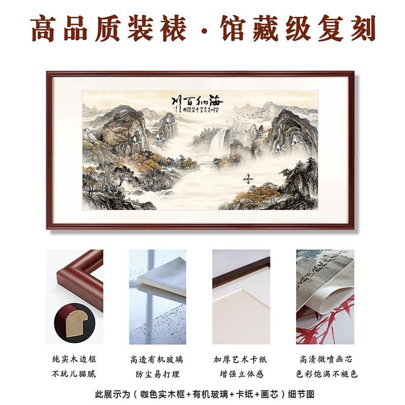 《海纳百川》装饰画客厅玄关走廊山水挂画书房国画茶室新中式壁画