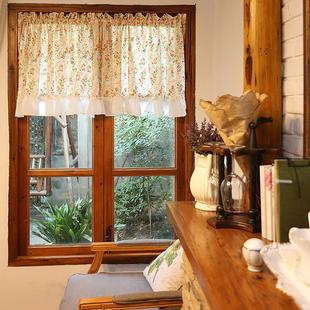 鸢尾乡旅橘色小野花半帘美式门帘穿杆帘柜帘防尘帘咖啡帘半遮光