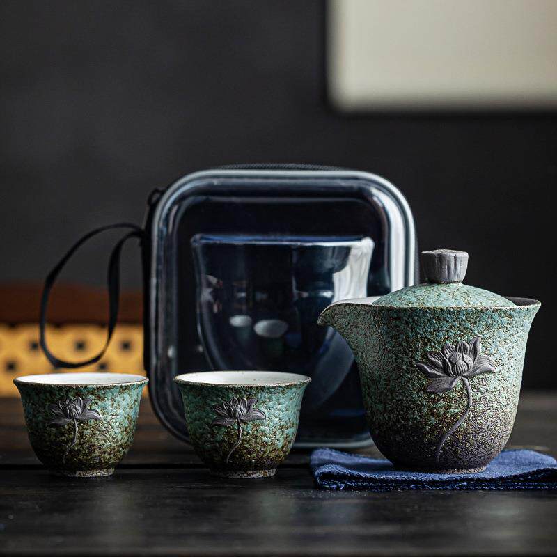 快客杯一壶两杯陶瓷便携茶具户外旅行茶具收纳包小套装功夫手抓壶