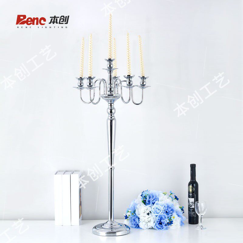 酒店用品婚庆道具铁艺金属烛台落地蜡烛台婚礼现场银色摆件家居