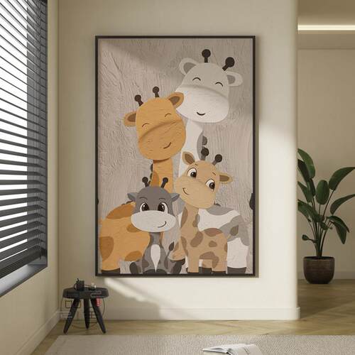 现代简约温暖时光玄关装饰画温馨客厅壁画走廊过道卡通长颈鹿挂画