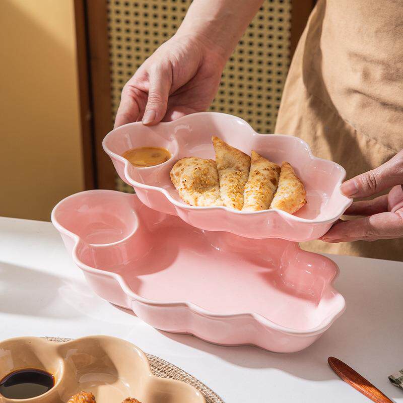 莫兰迪色系陶瓷盘子高颜值家用早餐盘创意云朵造型饺子盘餐具