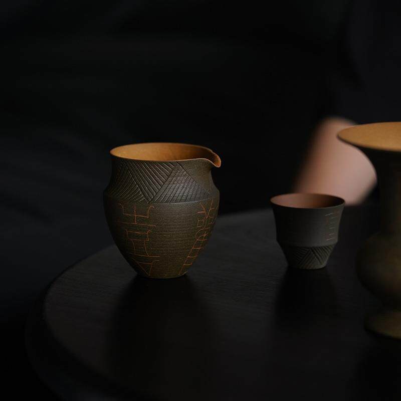 束刻紫砂全手工刻绘公道杯均杯家用加厚耐热茶海分茶器茶具配件