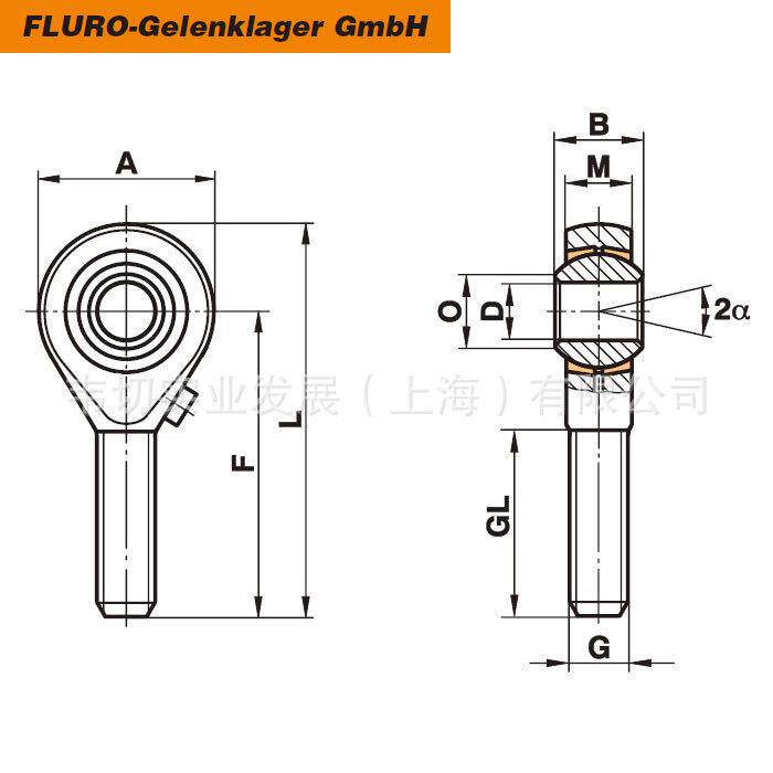 德国Fluro轴承外螺纹关节轴承GA22M22X1.5