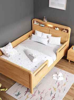 实木全床儿婴童床实木带护安栏防摔接拼床单ECB人床儿男孩女孩卧