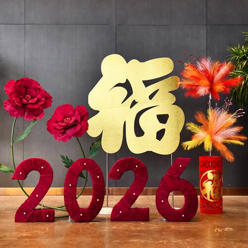 司件年会新年级橱窗丝绒红色2026装饰婚AD-ZH-SR房客厅角落高感公