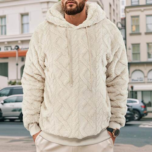 Men Fleece Hoodie Heavyweight Winter Warm Pullover Street