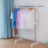 落地衣架带轮晾衣架单杆伸缩卧室不锈钢室内家用简易晒衣服架子