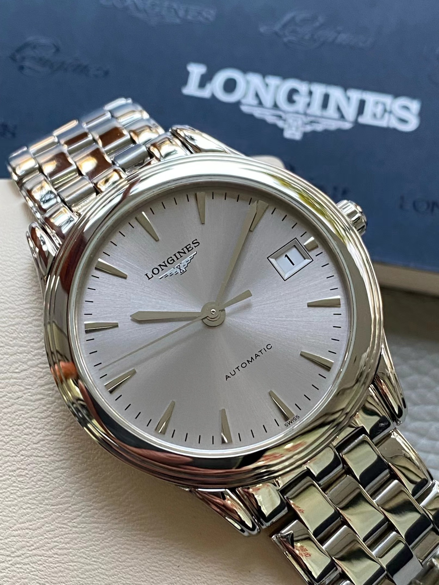 [9.8新]浪琴军旗系列手表精钢日历自动机械男士腕表L4.774.4.72.6