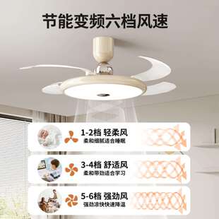 法式中古风餐厅隐形风扇灯胡桃木色餐厅卧室灯客厅吊扇吸顶灯412L