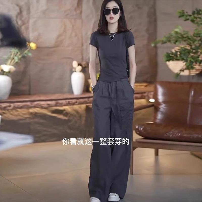 SUPDORX~休闲 运动套装女士夏季2025新款洋派网红炸街阔腿裤两件