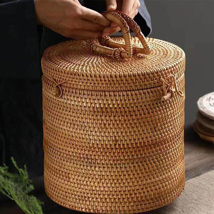 藤编工厂杂物收纳罐 手工藤编收纳罐 普洱茶茶饼茶叶 茶叶罐