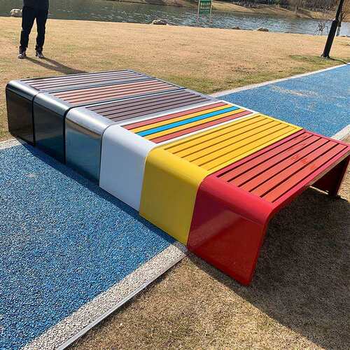 户外休闲长凳小区靠背公园排椅庭院商场不锈钢做凳防腐木
