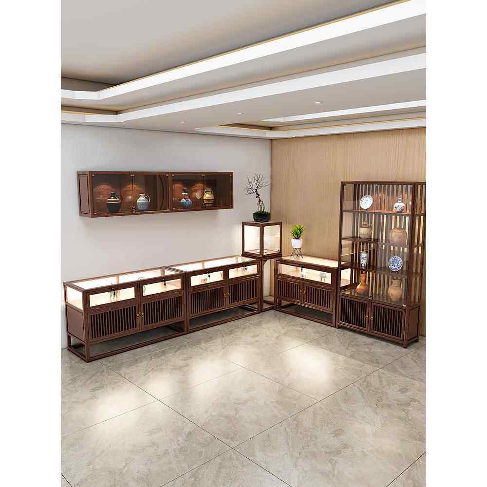 新中式实木珠宝展示柜玉器首饰玻璃展柜精品货架陈列柜中岛台壁柜