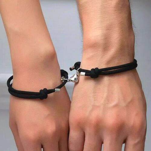 Couple bracelet men women黑白绳合金磁铁相吸男女情侣手錬一对