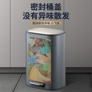 高颜值客厅厨房卫生间大容量加厚 家用垃圾桶不锈钢带盖脚踏式