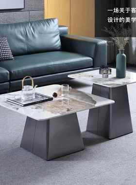 意公式极简锈钢岩组板茶几正方形合轻奢现代PCQ酒店寓客厅沙不发
